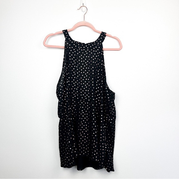 Ricki’s Black Sleeveless Blouse with Rose Gold Pink Polka Dots & High Neck - Picture 1 of 9
